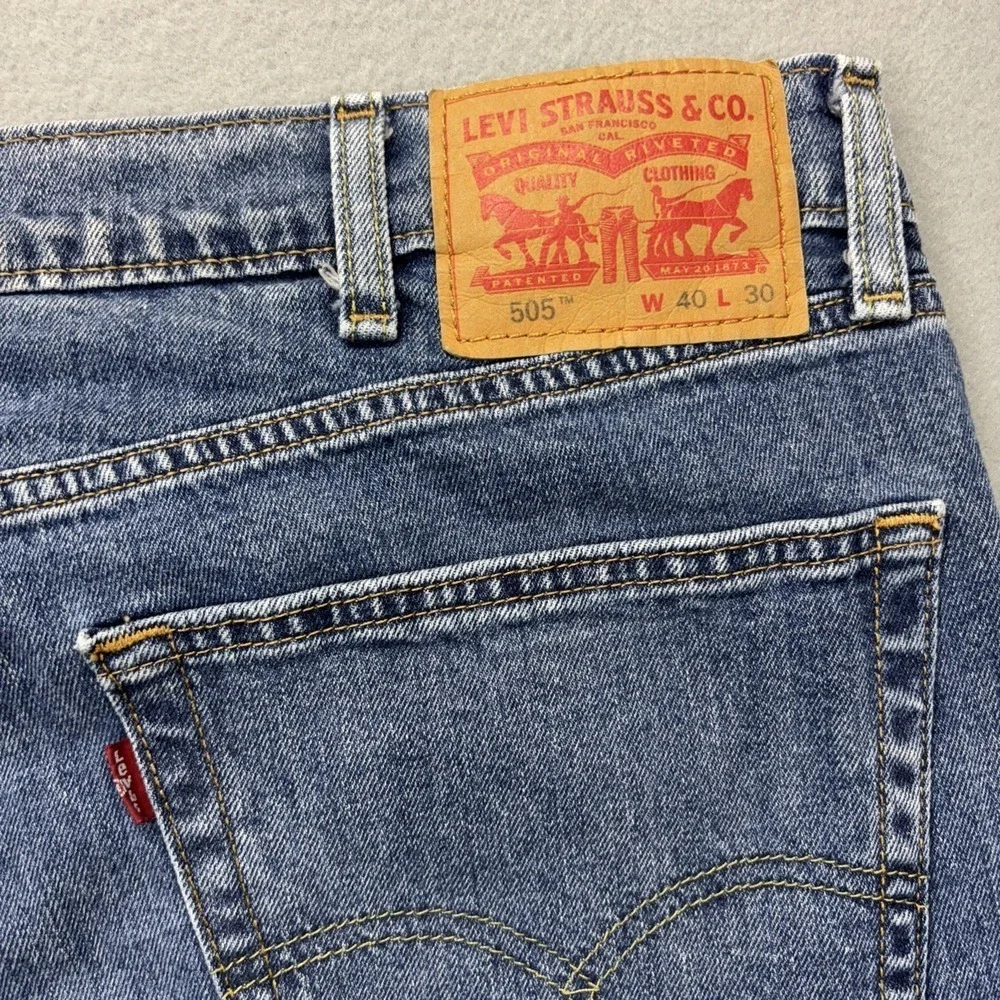 Levi's 505 Jeans Mens 40x30 Blue Denim Stretch Straight Regular Fit Biker Work